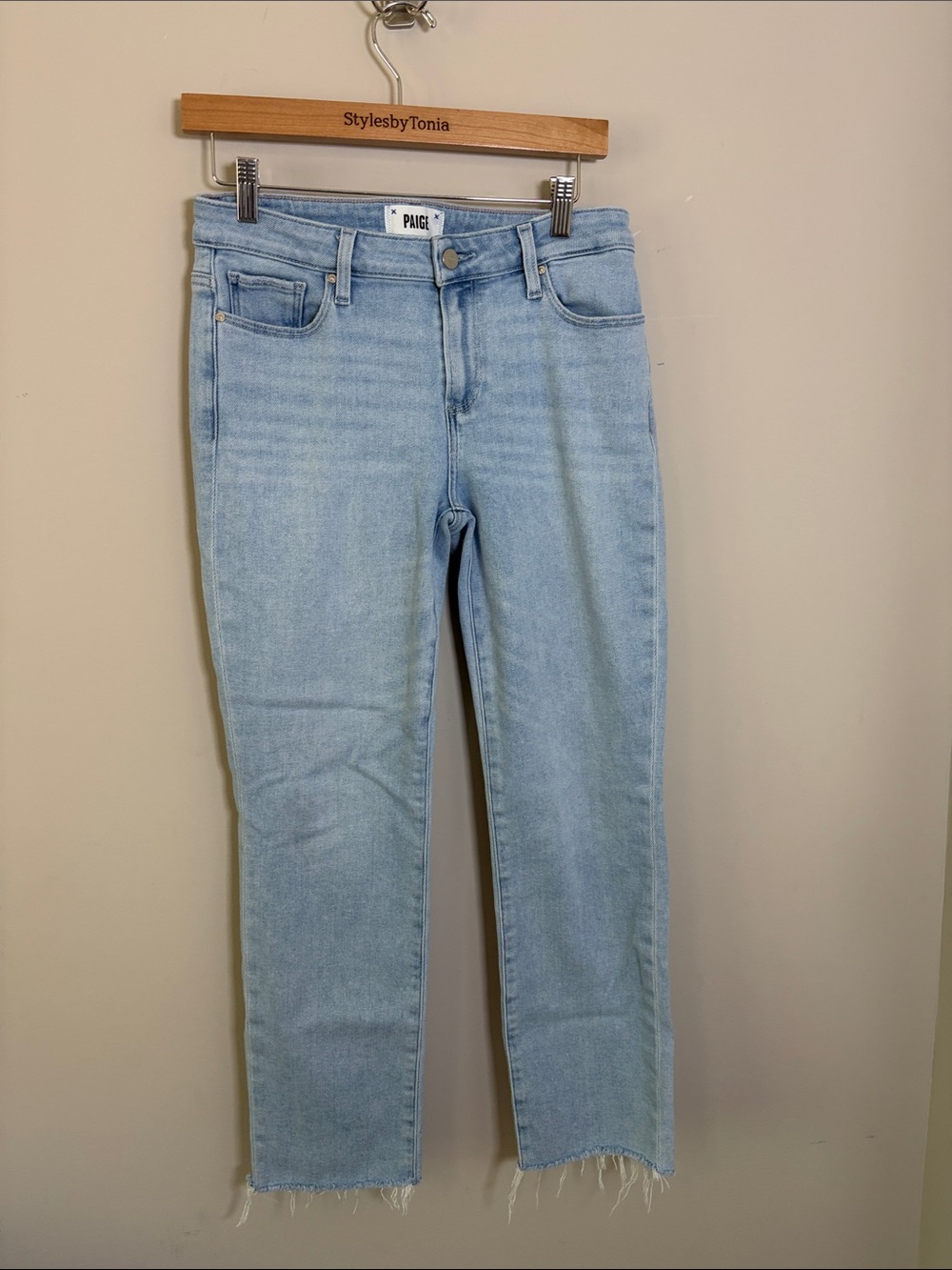 Paige Jean Amber Billie Raw Hem Straight Leg Light Wash Designer Sz 29 - Picture 2 of 10